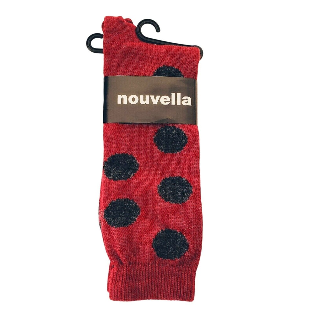 Red Black Dot Crew Socks Mens 10-13 Wool Cashmere Blend Warm Dress NEW B.ella L